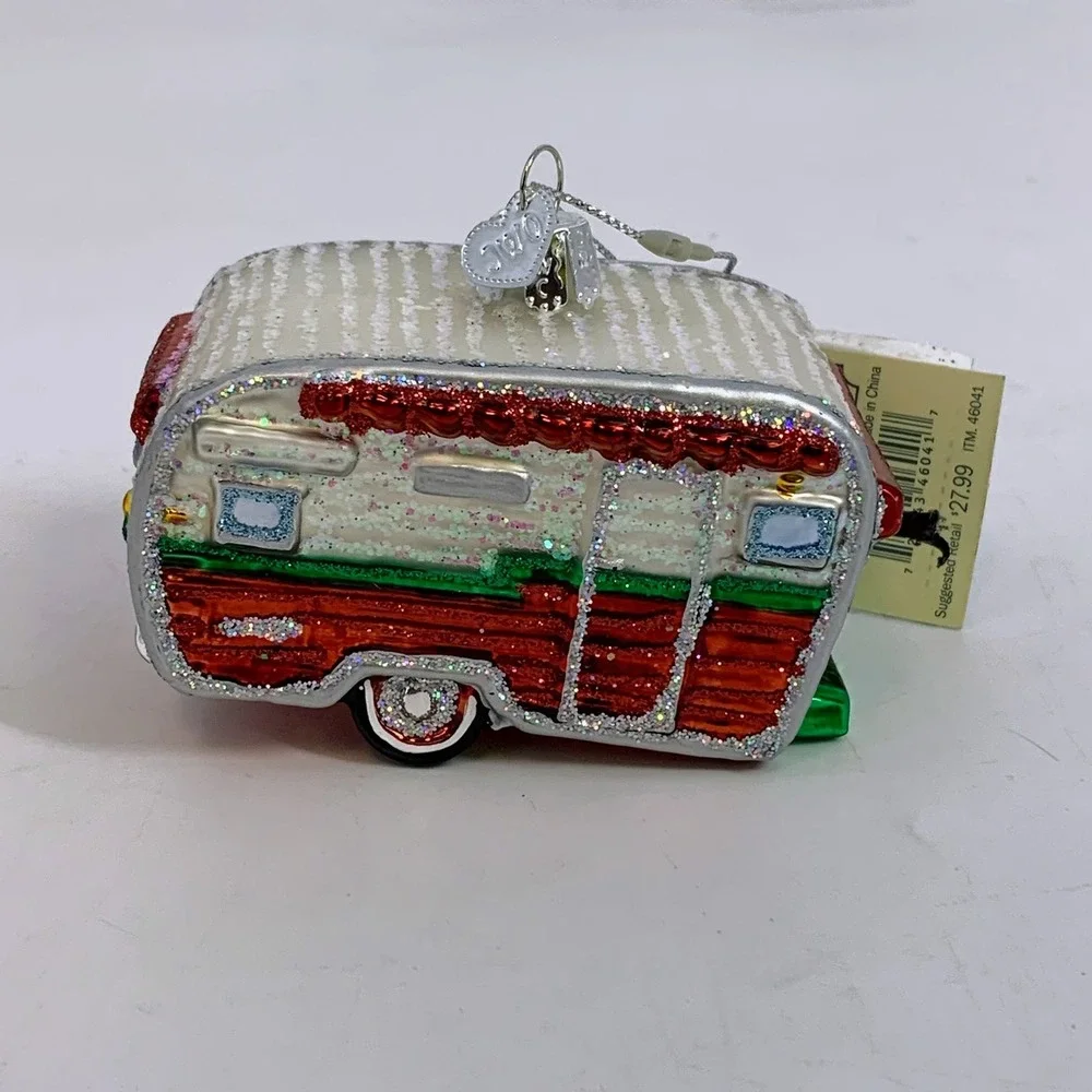 Old World Christmas Travel Trailer Camper RV Ornament Red Green White